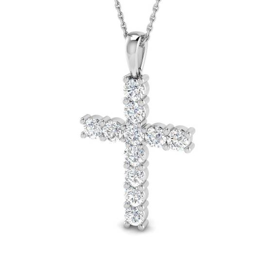 1.52ct SI2/G Round cut Diamond Cross Pendant in 18k White Gold