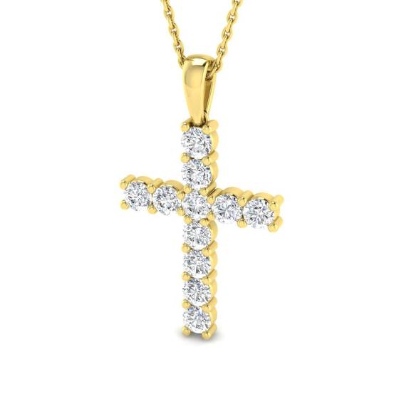 1.01ct VS/F Round cut Lab Grown Diamonds Cross Pendant in 9k Yellow Gold