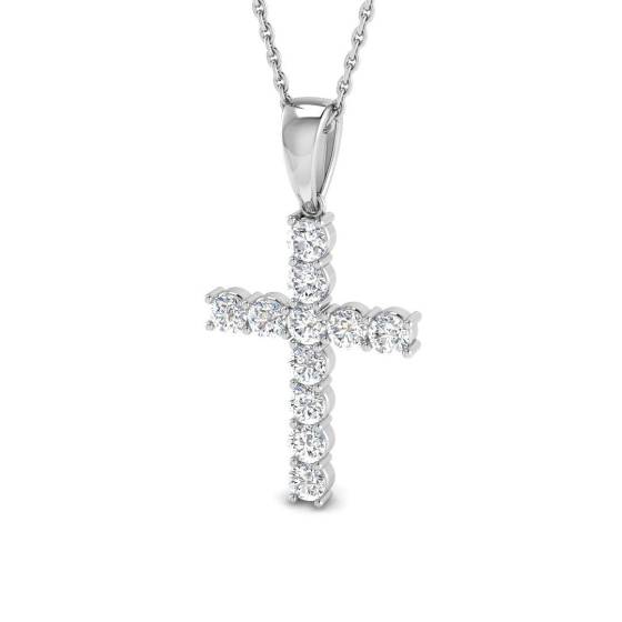 0.74ct SI2/G Round cut Diamond Cross Pendant in 18k White Gold