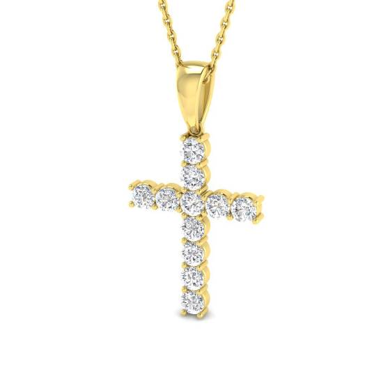 0.74ct I1/G Round cut Diamonds Cross Pendant in 9k Yellow Gold