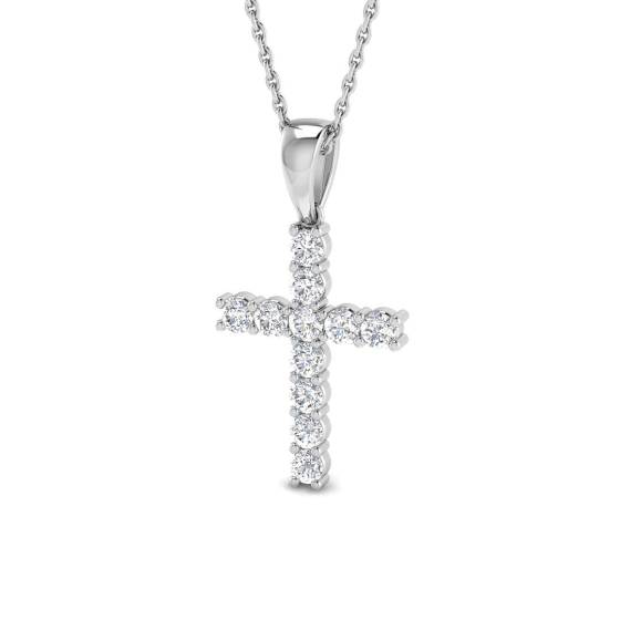 0.49ct SI2/G Round cut Diamonds Cross Pendant in 18k White Gold