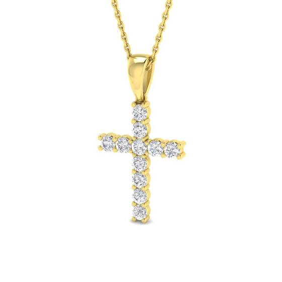 0.49ct I1/G Round cut Diamonds Cross Pendant in 9k Yellow Gold