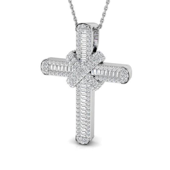 1.05ct SI2/G Round cut Diamond Cross Pendant in 9k White Gold