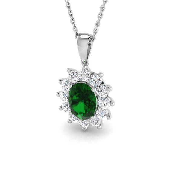 1.86ct SI2/G Oval cut Green Emerald Gemstone Pendant in 18k White Gold