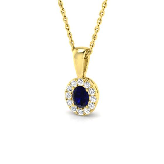 0.52ct I1/G Oval cut Blue Sapphire Gemstone Pendant in 9k Yellow Gold