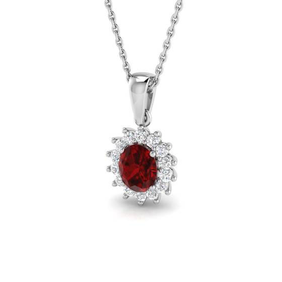 0.93ct I1/G Oval cut Ruby Gemstone Pendant in 9k White Gold