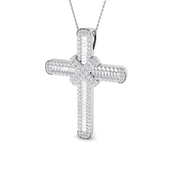 3.13ct SI2/G Round cut Diamond Cross Pendant in 9k White Gold