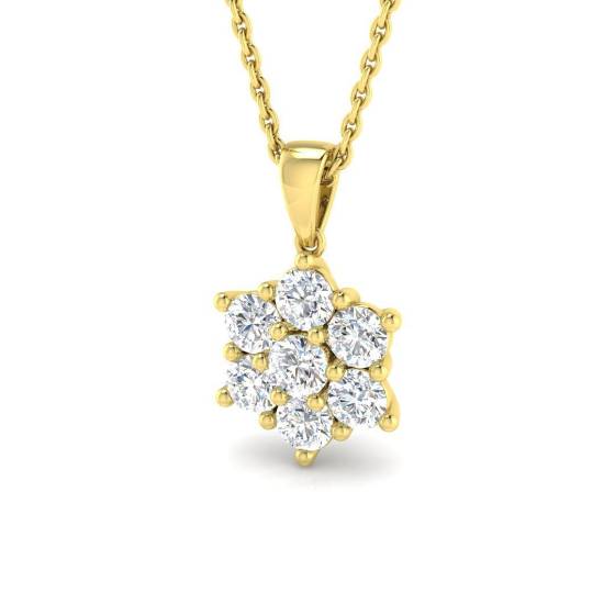 0.78ct I1/G Round cut Diamond Cluster Pendant in 9k Yellow Gold