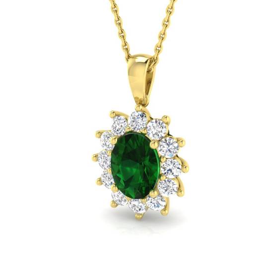 1.96ct SI2/G Oval cut Green Emerald Gemstone Pendant in 18k Yellow Gold