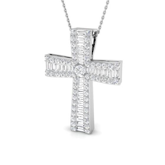 1.78ct SI2/G Round cut Diamond Cross Pendant in 9k White Gold