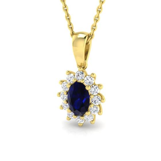 0.93ct SI2/G Oval cut Blue Sapphire Gemstone Pendant in 18k Yellow Gold