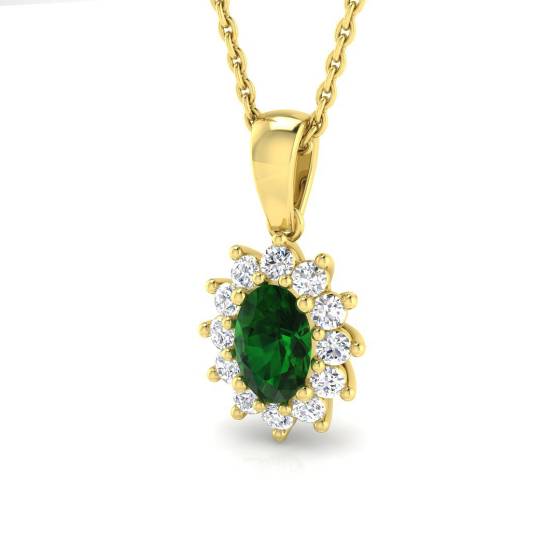 0.74ct SI2/G Oval cut Green Emerald Gemstone Pendant in 18k Yellow Gold