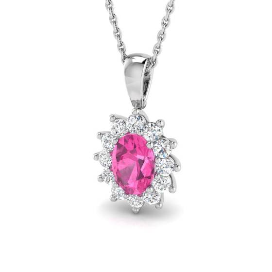 1.01ct SI2/G Oval cut Pink Sapphire Gemstone Pendant in 18k White Gold