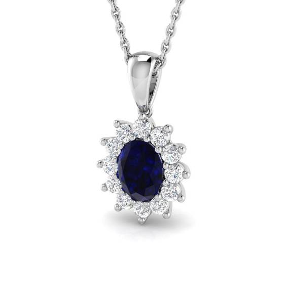 1.22ct SI2/G Oval cut Blue Sapphire Gemstone Pendant in 18k White Gold