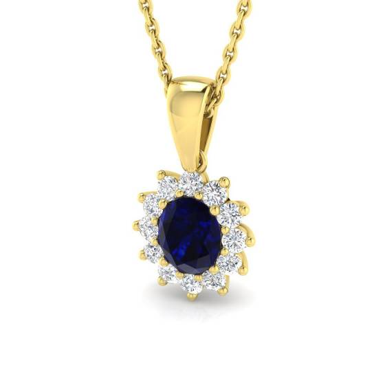 0.78ct SI2/G Oval cut Blue Sapphire Gemstone Pendant in 18k Yellow Gold