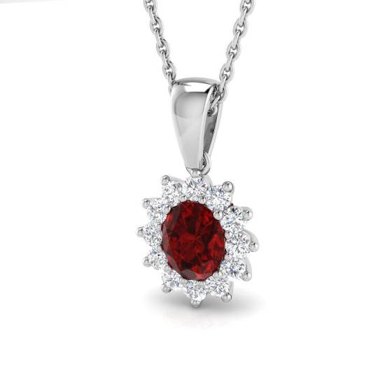 0.84ct / Oval cut Ruby Gemstone Pendant in 18k White Gold