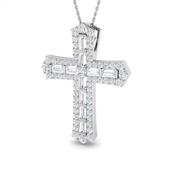 1.89ct SI2/G Round cut Diamond Cross Pendant in 9k White Gold