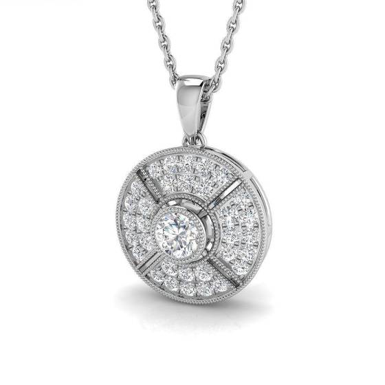 0.47ct SI2/G Round cut Diamond Cluster Pendant in 18k White Gold