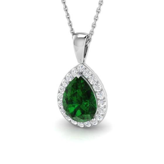 2.26ct SI2/G Pear cut Emerald Gemstone Pendant in 18k White Gold