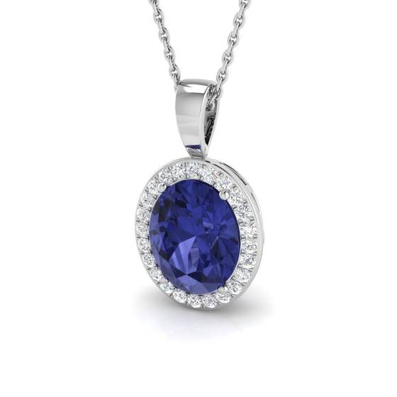 2.83ct SI2/G Oval cut Tanzanite Gemstone Pendant in 18k White Gold