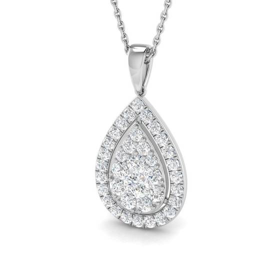 0.93ct SI1/G Round cut Diamond Cluster Pendant in 18k White Gold