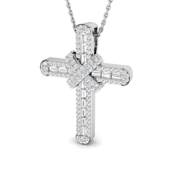 0.61ct SI2/G Round cut Diamonds Cross Pendant in 18k White Gold