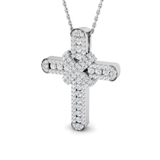 0.68ct SI2/G Round cut Diamond Cross Pendant in 9k White Gold