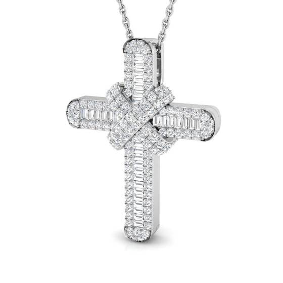 0.68ct SI2/G Round cut Diamond Cross Pendant in 9k White Gold