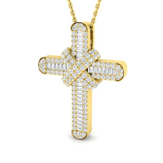 0.68ct SI2/G Baguette cut Diamonds Cross Pendant in 18k Yellow Gold