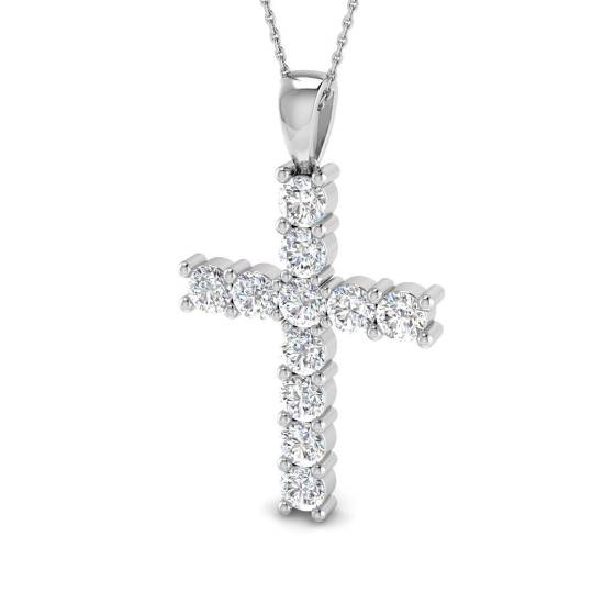 3.95ct SI2/G Round cut Diamond Cross Pendant in 18k White Gold