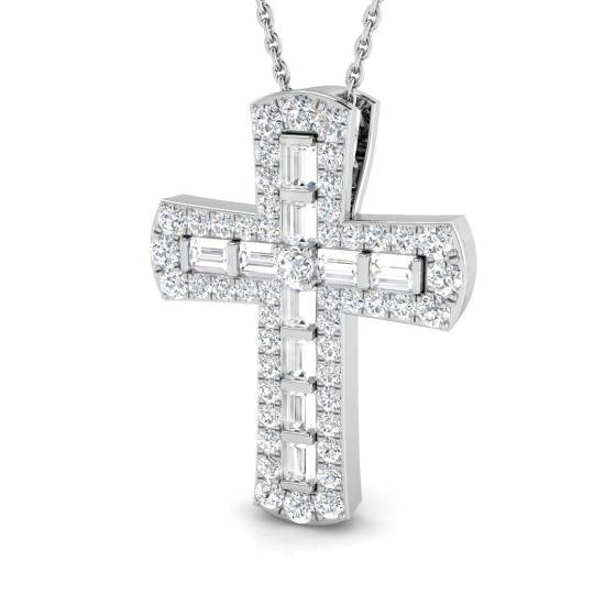 0.97ct SI2/G Round cut Diamond Cross Pendant in 9k White Gold