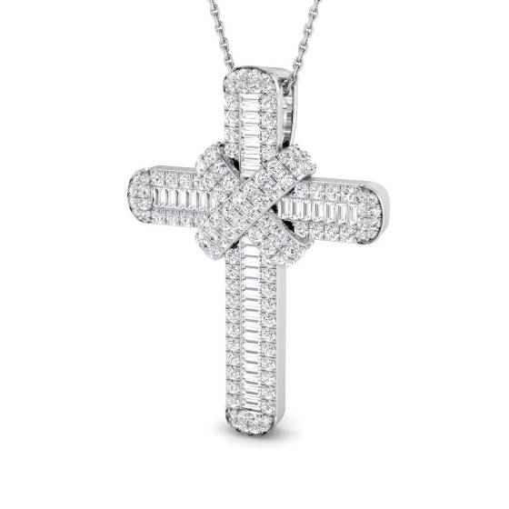 1.66ct SI2/G Round cut Diamond Cross Pendant in 9k White Gold