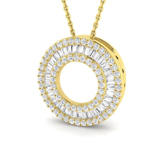 0.76ct SI2/G Baguette cut Diamond Circle of Life Pendant in 9k Yellow Gold