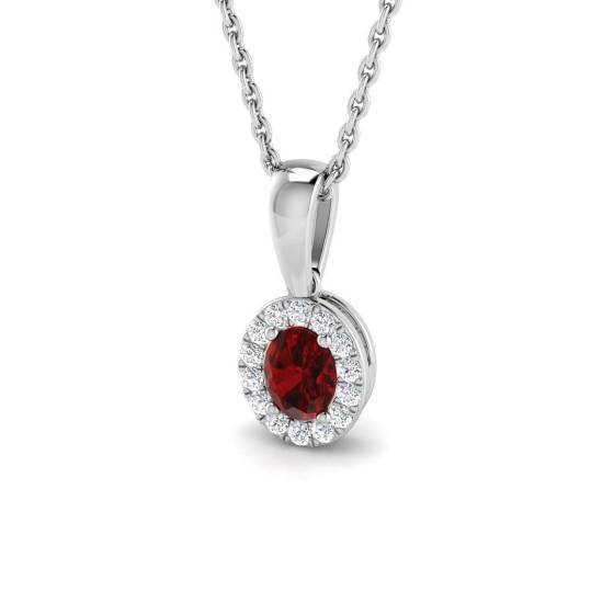 0.35ct SI2/G Oval cut Ruby Gemstone Pendant in 18k White Gold