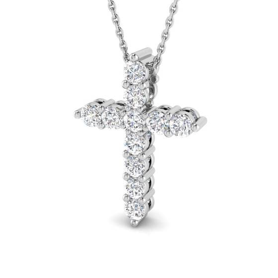 0.74ct I1/G Round cut Diamonds Cross Pendant in 9k White Gold