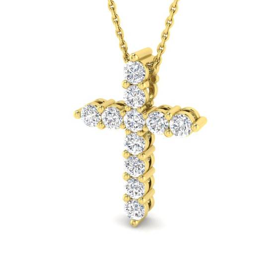 0.74ct I1/G Round cut Diamonds Cross Pendant in 9k Yellow Gold