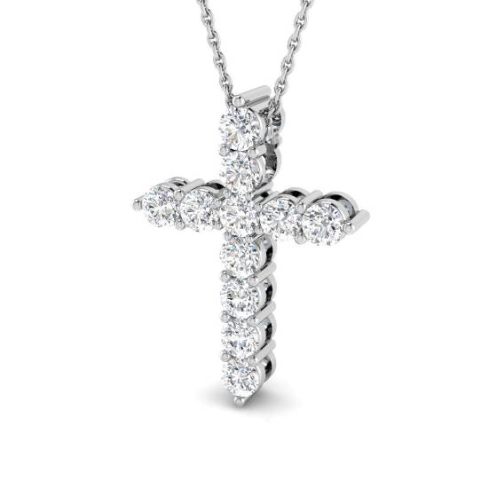 0.99ct VS/F Round cut Lab Grown Diamonds Cross Pendant in 9k White Gold