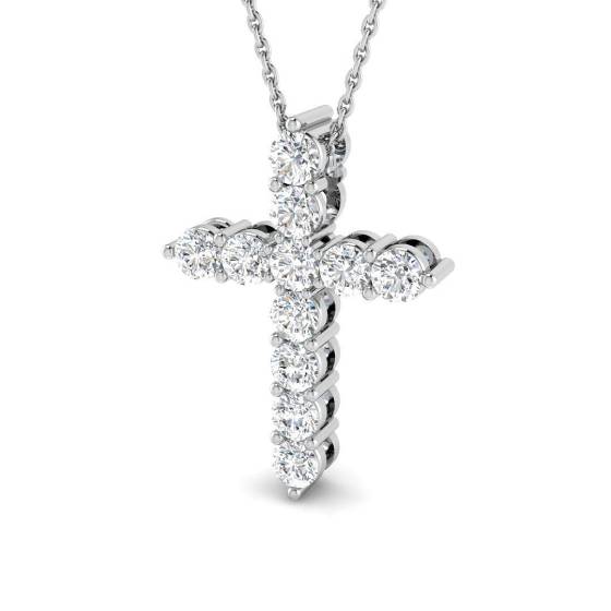 0.99ct SI2/G Round cut Diamond Cross Pendant in 18k White Gold