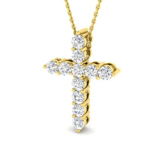 0.99ct I1/G Round cut Diamonds Cross Pendant in 9k Yellow Gold