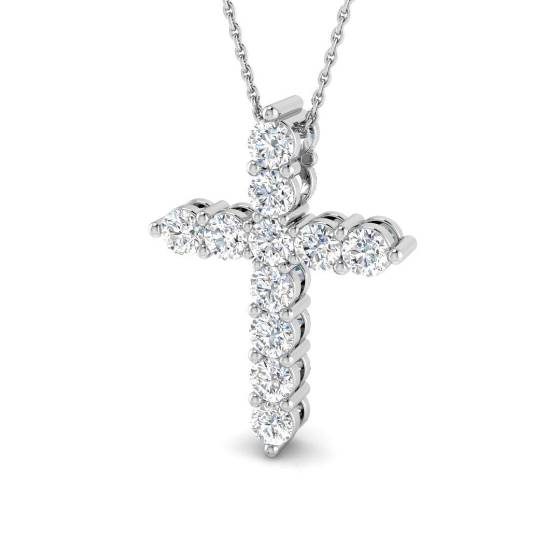 1.63ct SI2/G Round cut Diamond Cross Pendant in 18k White Gold