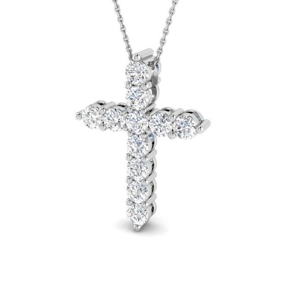 2.09ct SI2/G Round cut Diamonds Cross Pendant in 18k White Gold