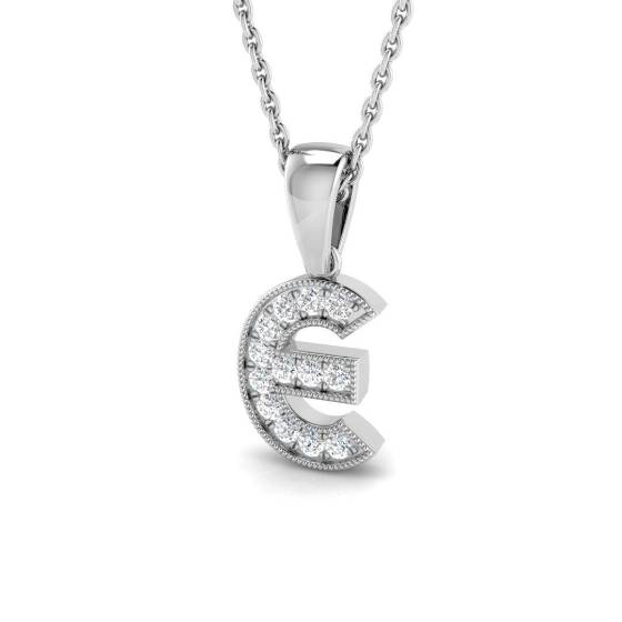 0.12ct SI2/G Round cut Diamond Initials Pendant in 18k White Gold