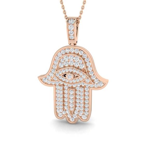 0.84ct SI2/G Round cut Diamond Evil Eye Pendant in 9k Rose Gold