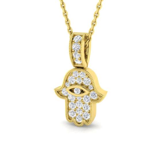 0.23ct SI2/G Round cut Diamond Evil Eye Pendant in 9k Yellow Gold