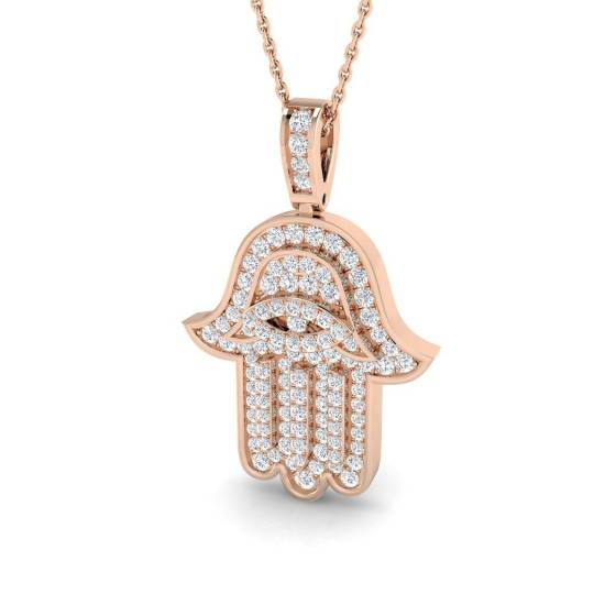 0.70ct SI2/G Round cut Diamond Evil Eye Pendant in 9k Rose Gold