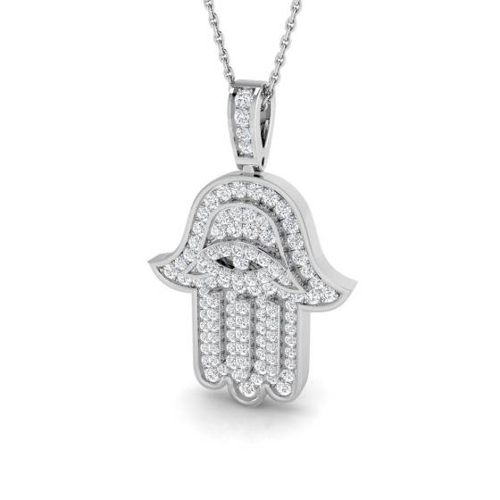 0.70ct SI2/G Round cut Diamond Evil Eye Pendant in 9k White Gold