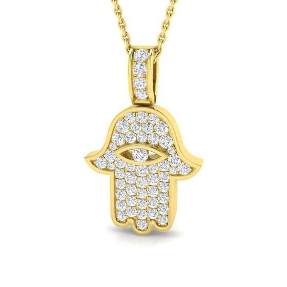 0.49ct SI2/G Round cut Diamond Evil Eye Pendant in 9k Yellow Gold