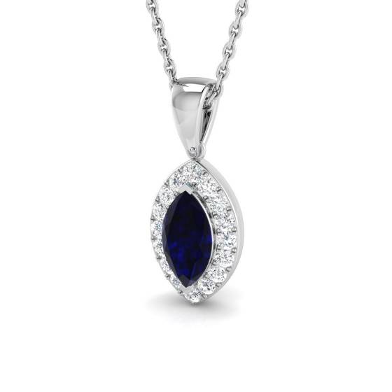 0.87ct SI2/G Marquise cut Blue Sapphire Gemstone Pendant in 18k White Gold