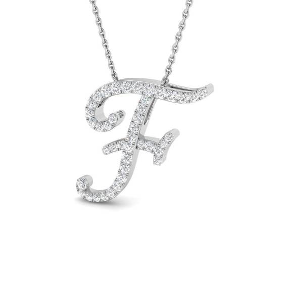 0.35ct SI2/G Round cut Diamond Initials Pendant in 18k White Gold