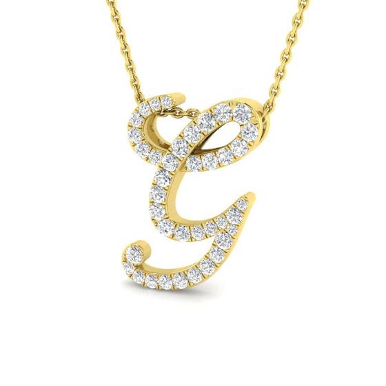 0.41ct SI2/G Round cut Diamond Initials Pendant in 9k Yellow Gold